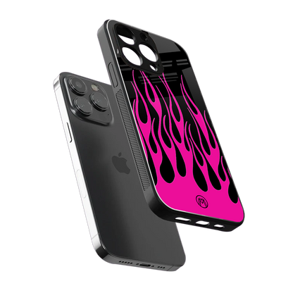 y2k black pink flames back phone cover | glass case for iphone 15 pro