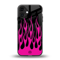y2k black pink flames back phone cover | glass case for iphone 16 plus