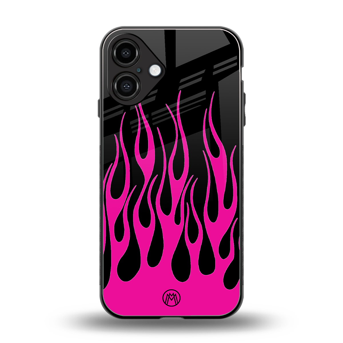 y2k black pink flames back phone cover | glass case for iphone 16 plus