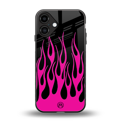 y2k black pink flames back phone cover | glass case for iphone 16 plus