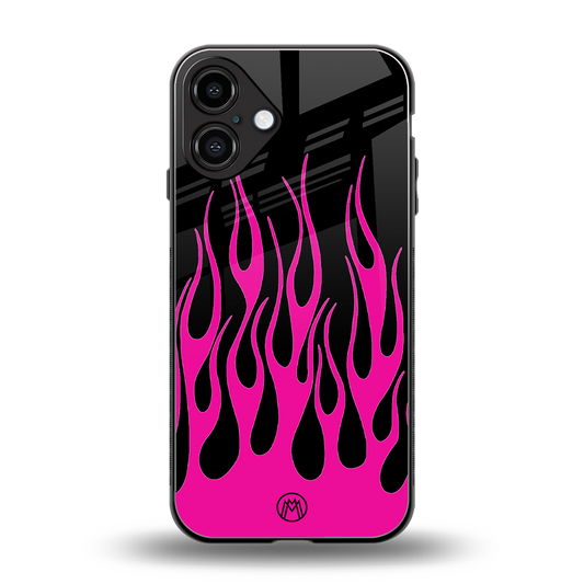 y2k black pink flames back phone cover | glass case for iphone 16 plus
