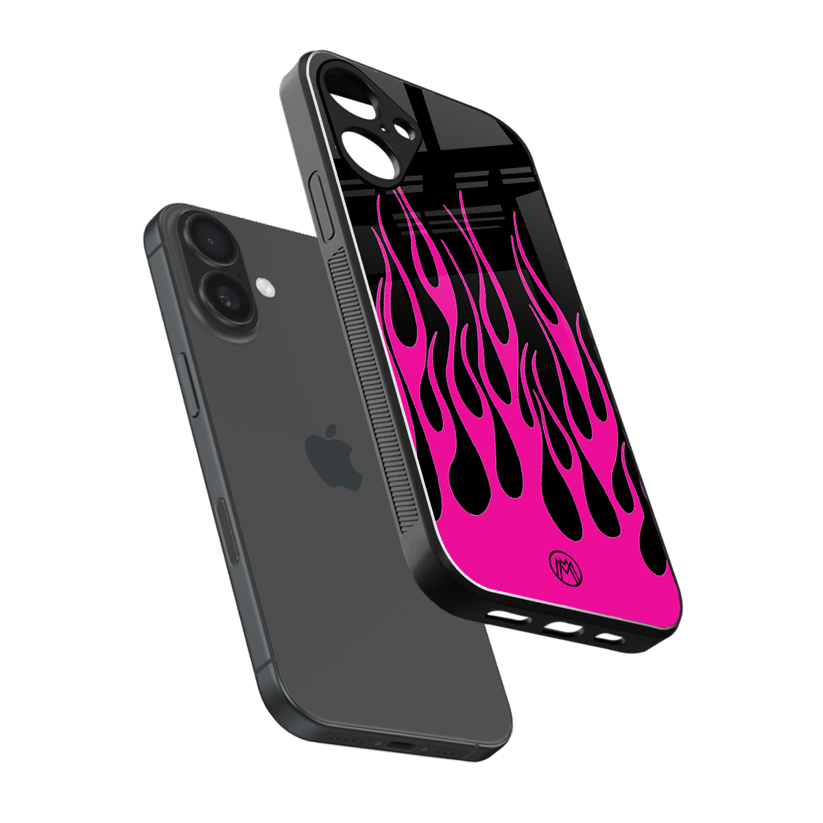 y2k black pink flames back phone cover | glass case for iphone 16 plus