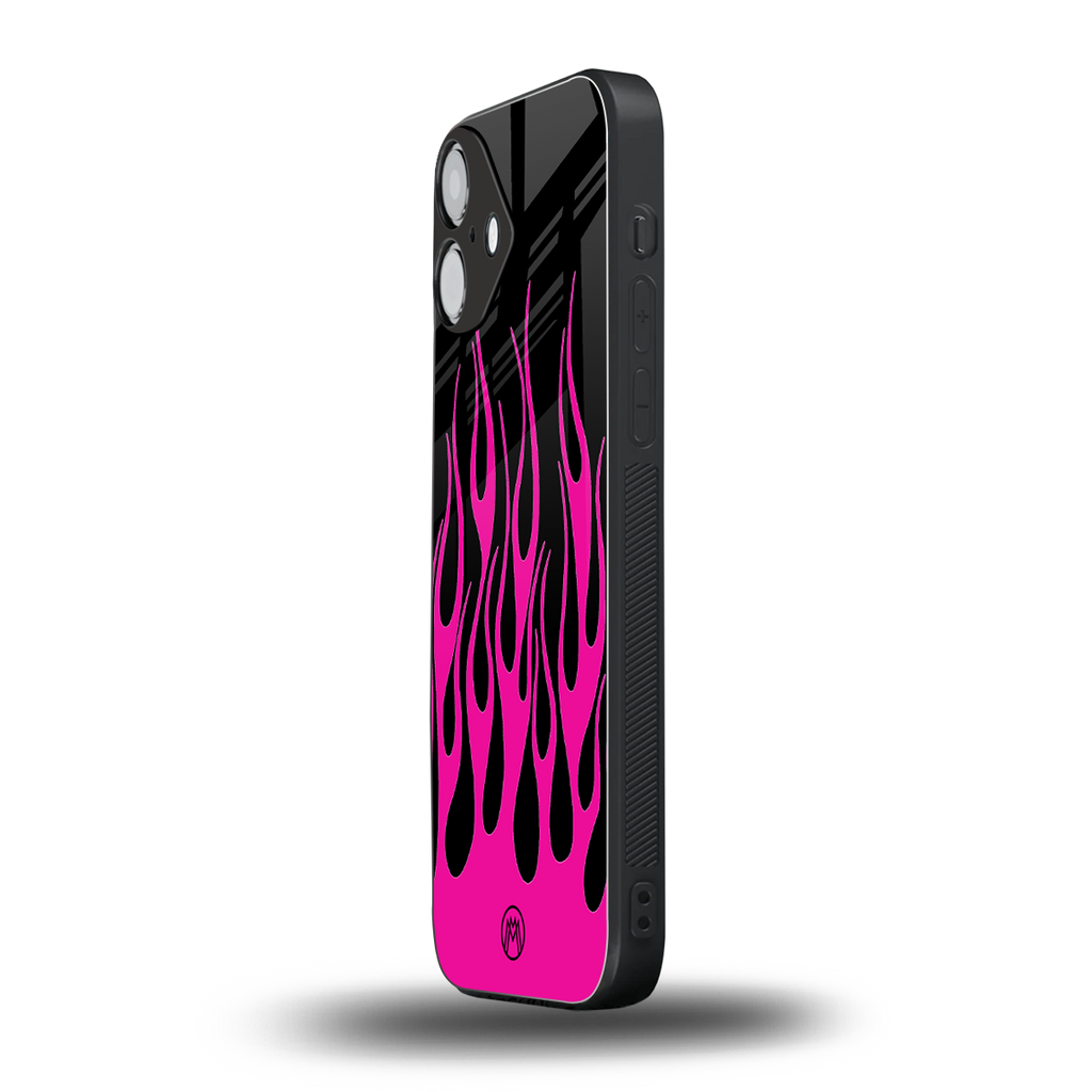 y2k black pink flames back phone cover | glass case for iphone 16 plus