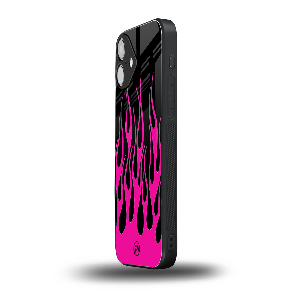 y2k black pink flames back phone cover | glass case for iphone 16 plus