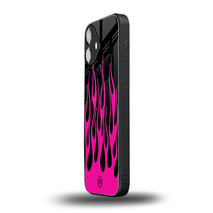 y2k black pink flames back phone cover | glass case for iphone 16 plus