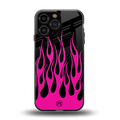 y2k black pink flames back phone cover | glass case for iphone 16 pro max