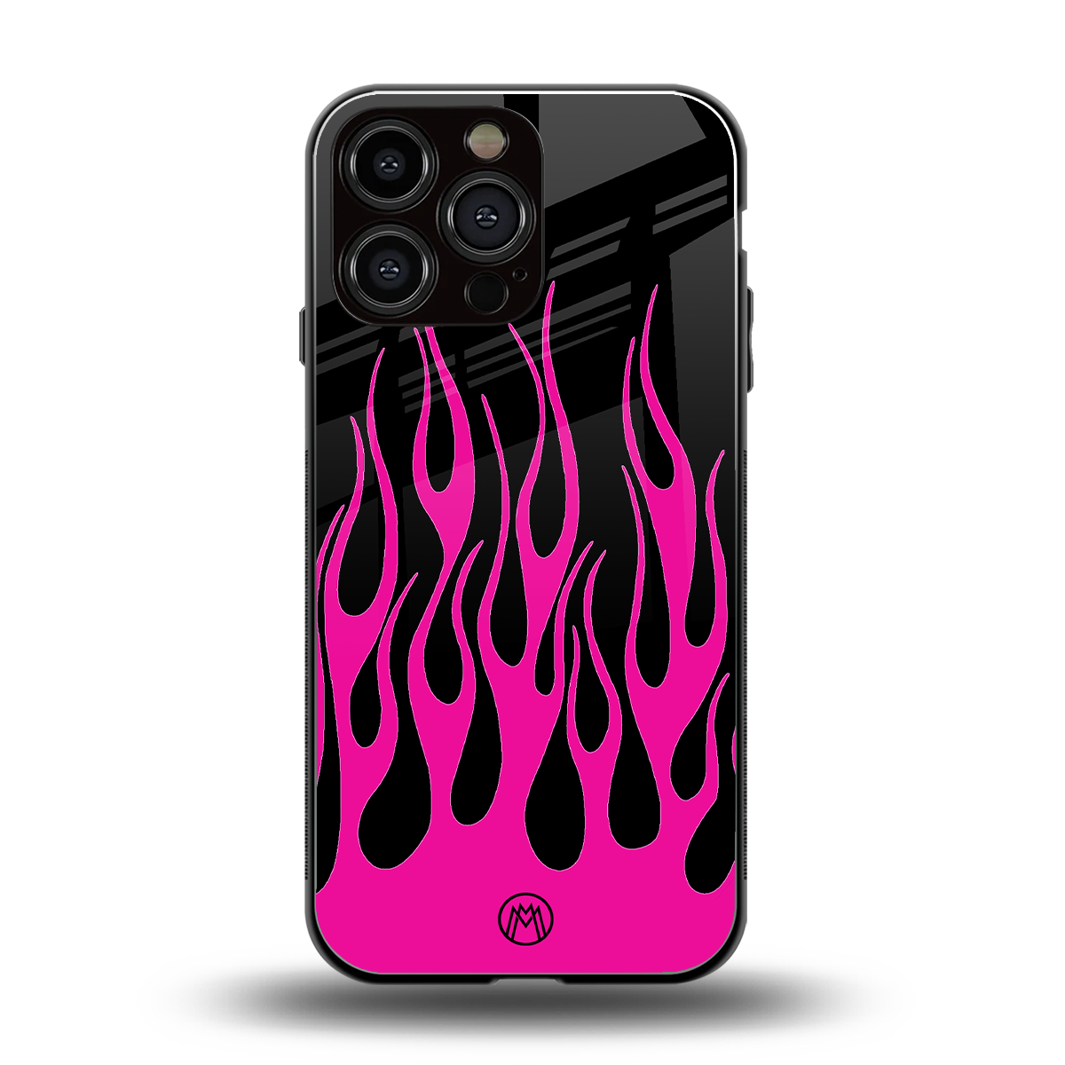 y2k black pink flames back phone cover | glass case for iphone 16 pro max