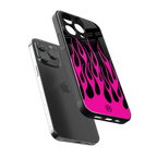 y2k black pink flames back phone cover | glass case for iphone 16 pro max