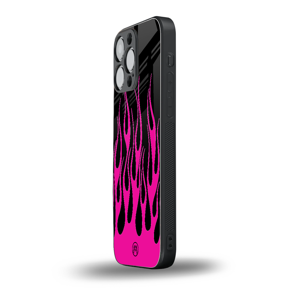 y2k black pink flames back phone cover | glass case for iphone 16 pro max