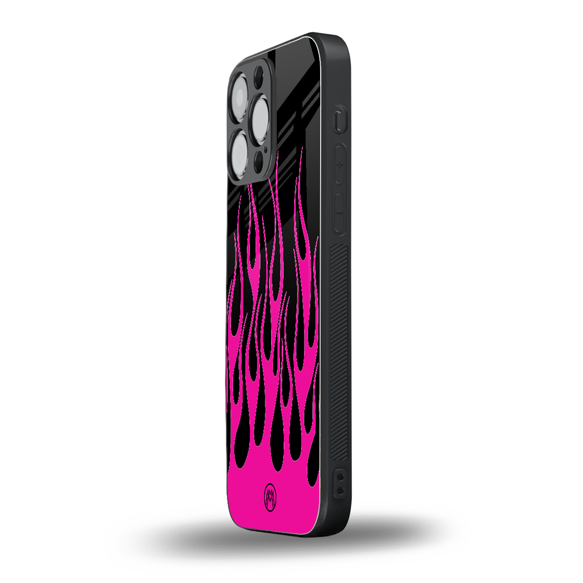 y2k black pink flames back phone cover | glass case for iphone 16 pro max