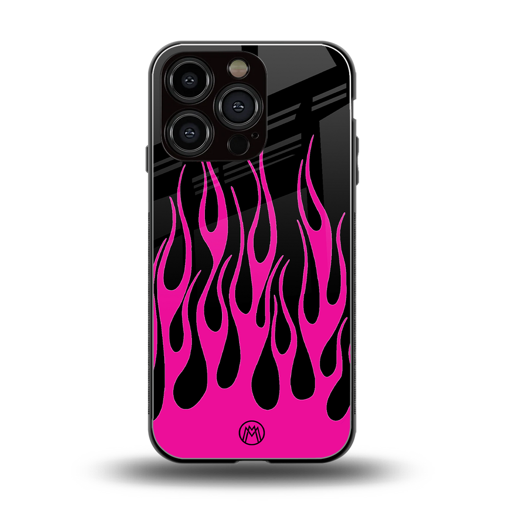 y2k black pink flames back phone cover | glass case for iphone 16 pro