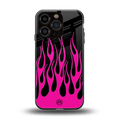 y2k black pink flames back phone cover | glass case for iphone 16 pro