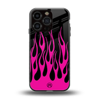 y2k black pink flames back phone cover | glass case for iphone 16 pro