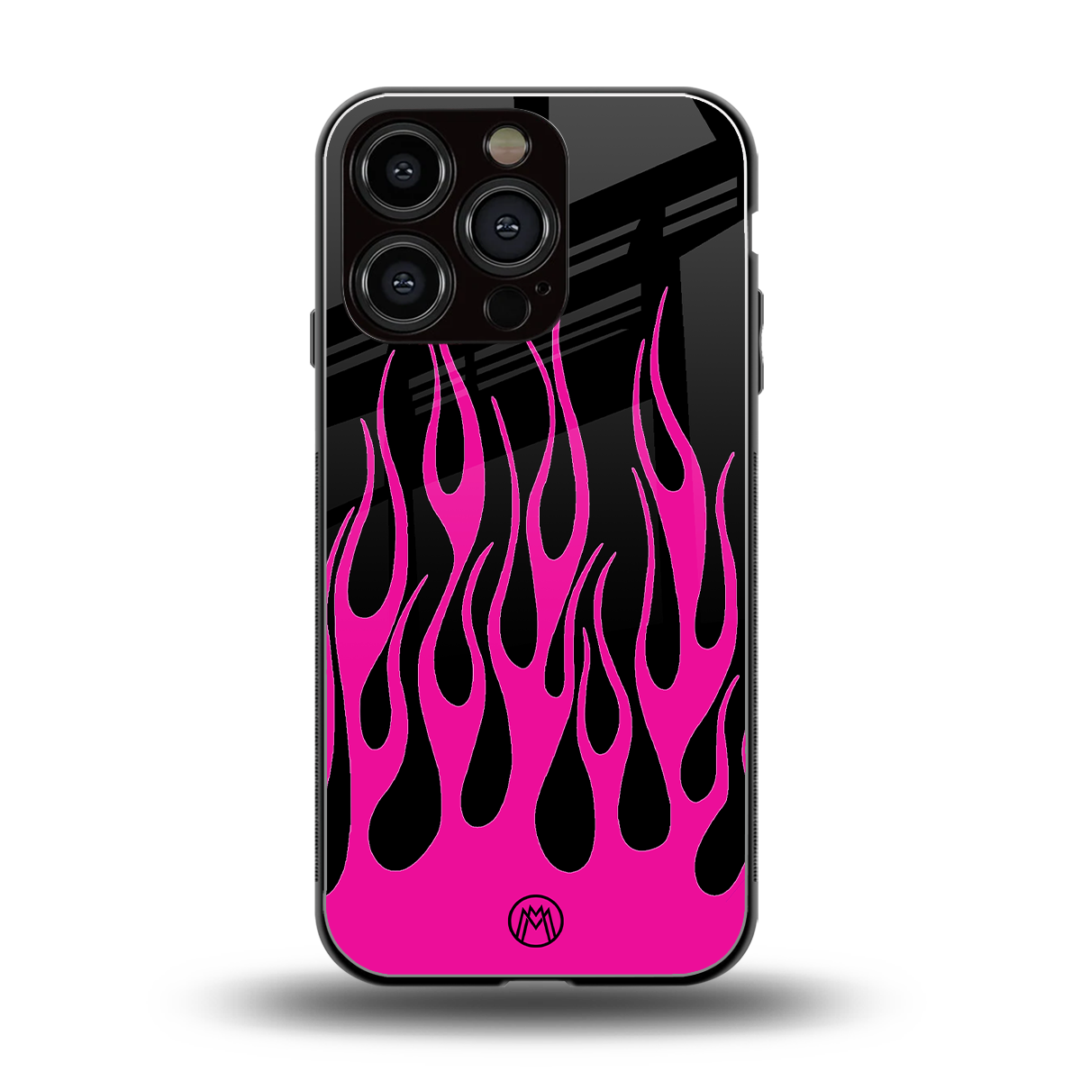 y2k black pink flames back phone cover | glass case for iphone 16 pro