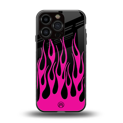 y2k black pink flames back phone cover | glass case for iphone 16 pro