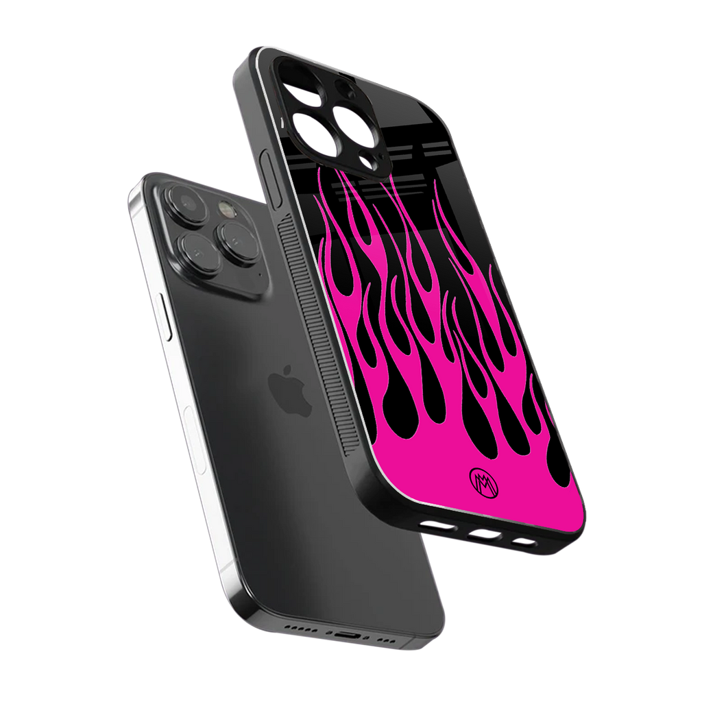 y2k black pink flames back phone cover | glass case for iphone 16 pro