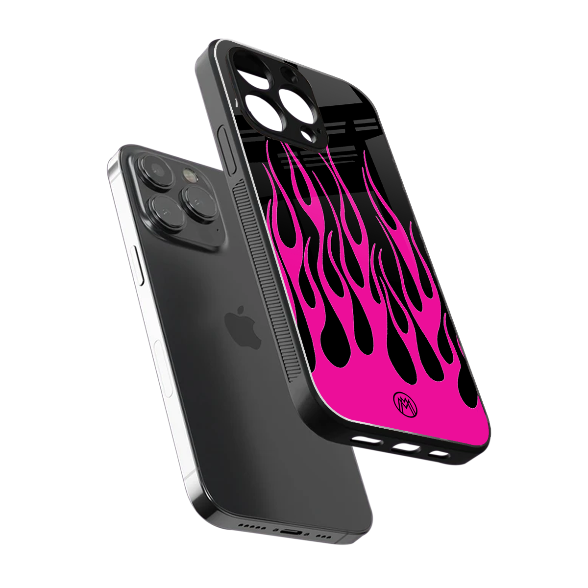 y2k black pink flames back phone cover | glass case for iphone 16 pro