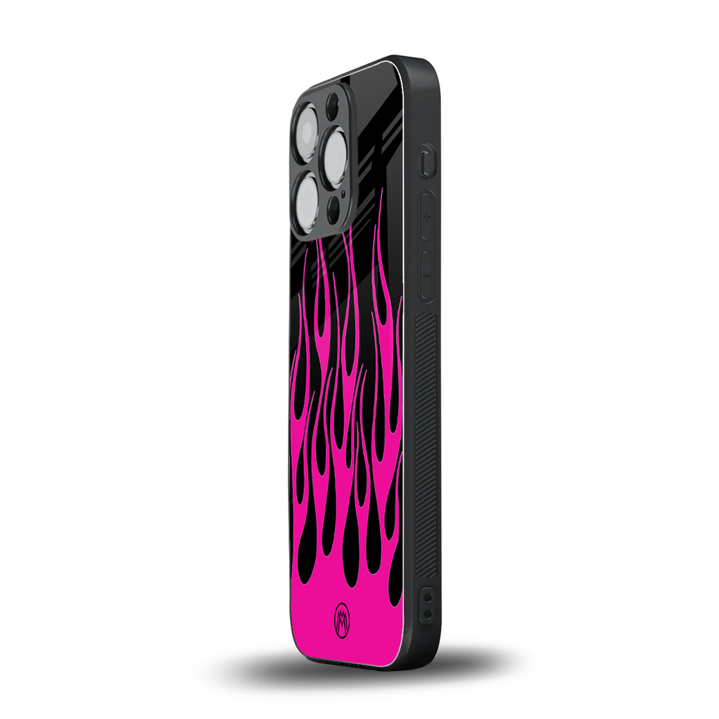 y2k black pink flames back phone cover | glass case for iphone 16 pro
