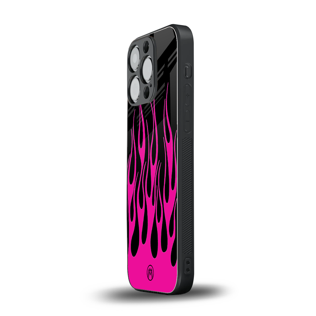 y2k black pink flames back phone cover | glass case for iphone 16 pro