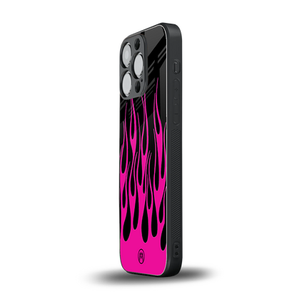 y2k black pink flames back phone cover | glass case for iphone 16 pro