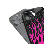 y2k black pink flames back phone cover | glass case for iphone 16 pro