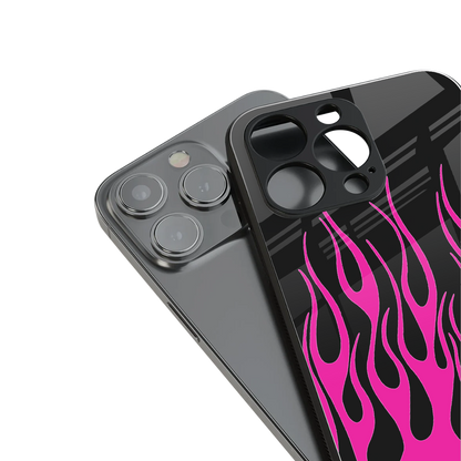 y2k black pink flames back phone cover | glass case for iphone 14 pro max