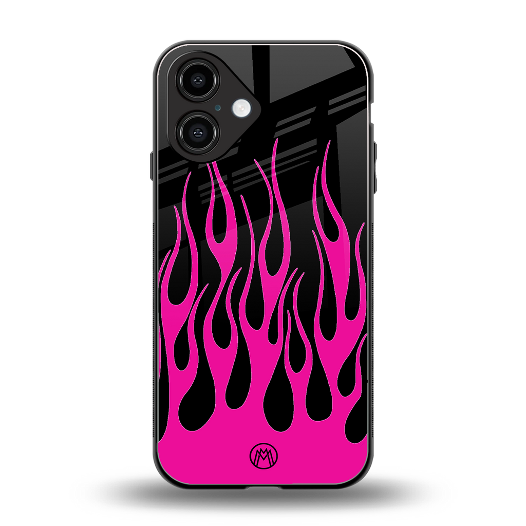 y2k black pink flames back phone cover | glass case for iphone 16