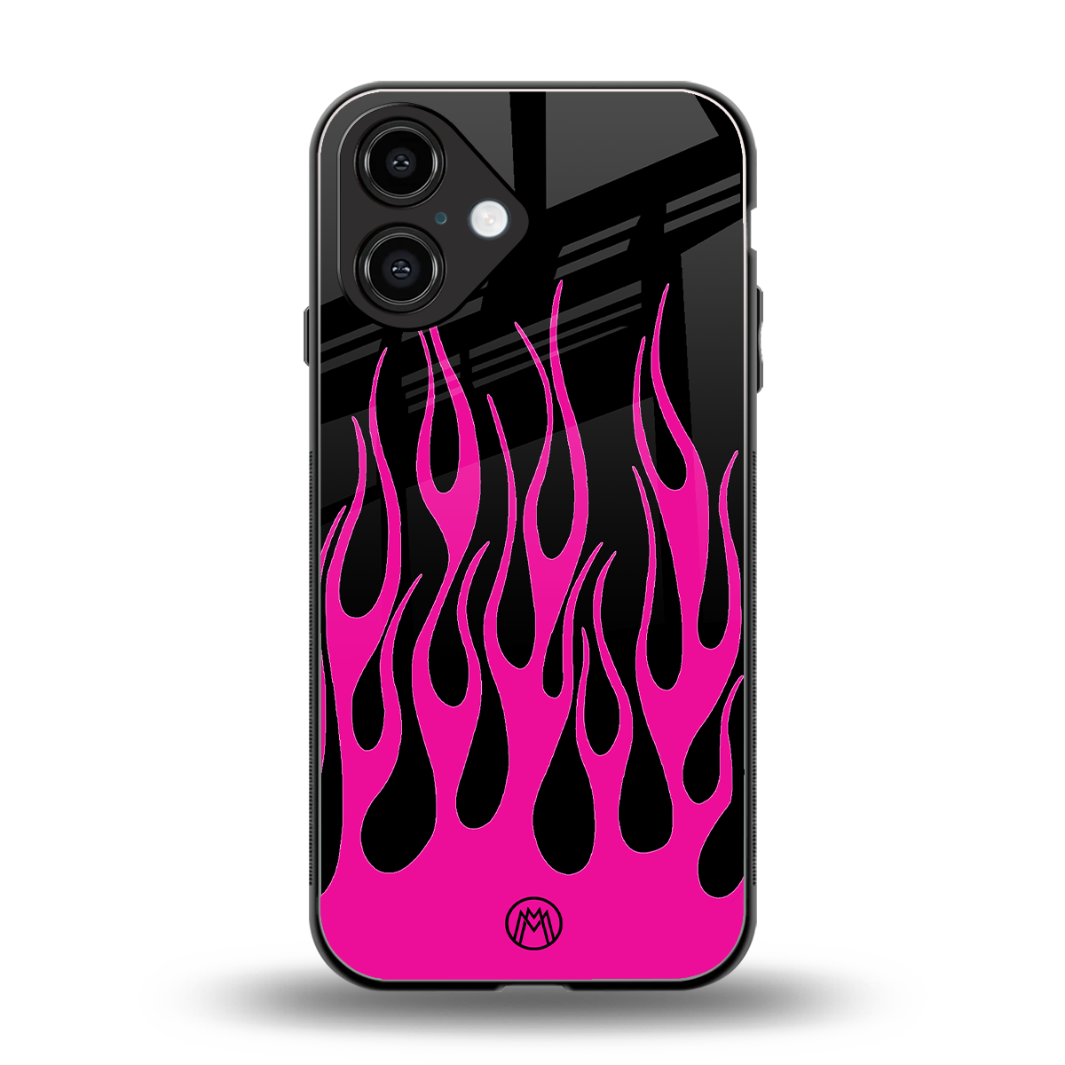 y2k black pink flames back phone cover | glass case for iphone 16