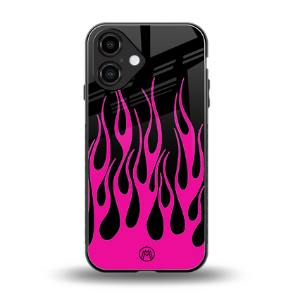 y2k black pink flames back phone cover | glass case for iphone 16