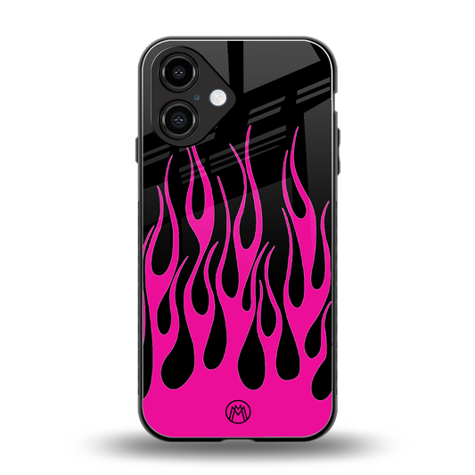 y2k black pink flames back phone cover | glass case for iphone 16