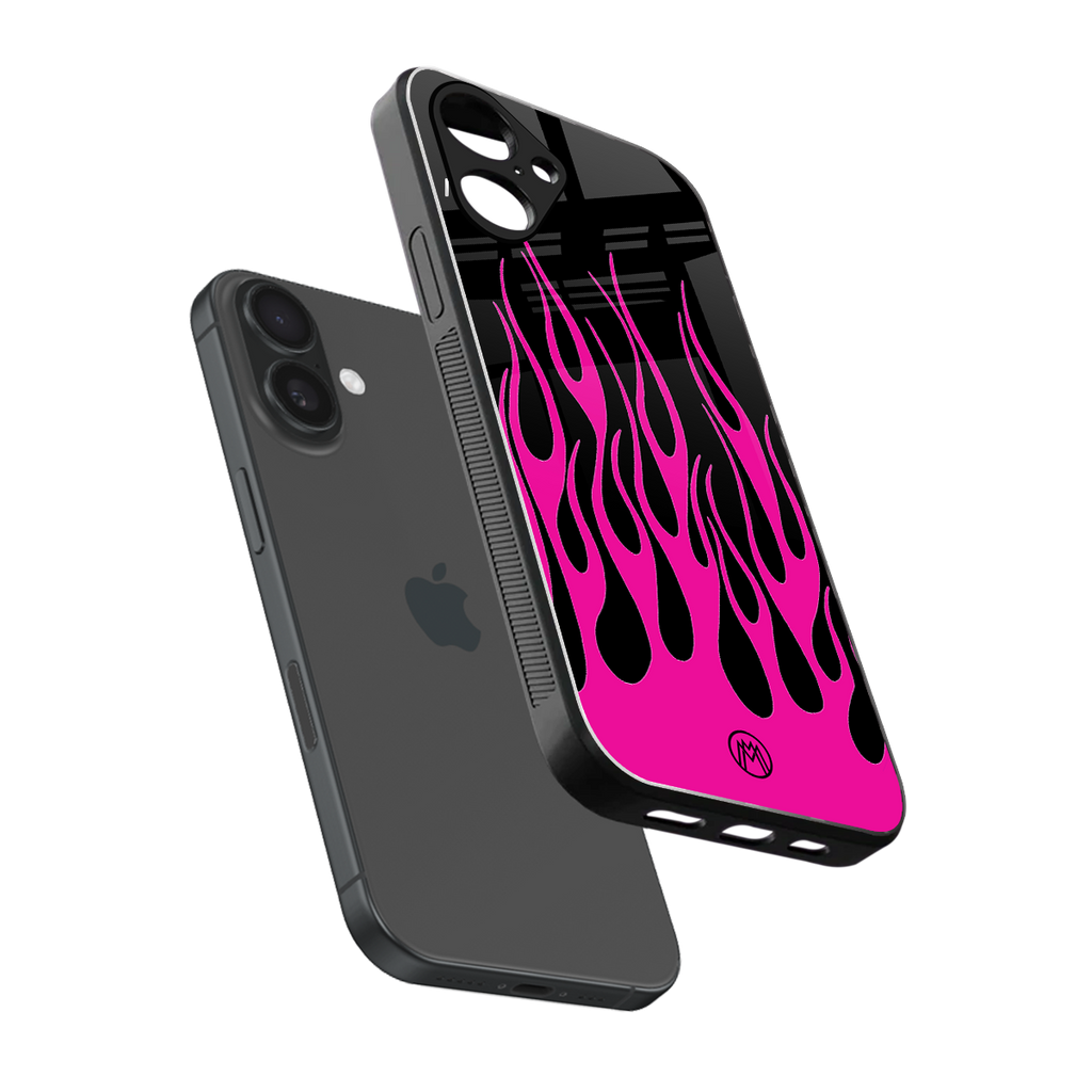 y2k black pink flames back phone cover | glass case for iphone 16