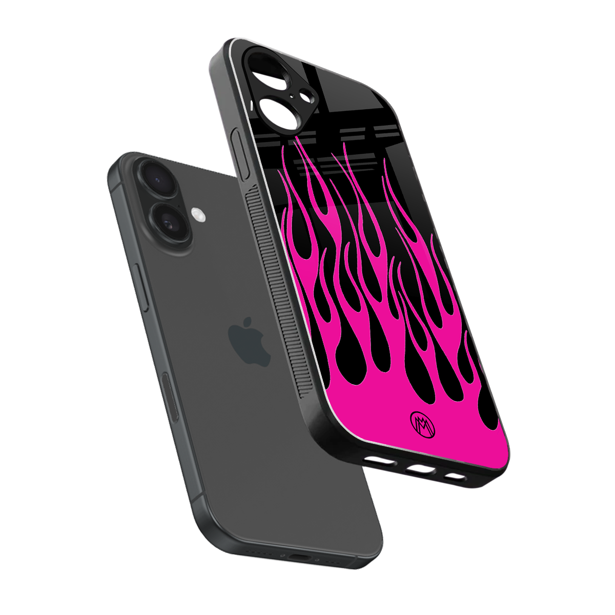 y2k black pink flames back phone cover | glass case for iphone 16