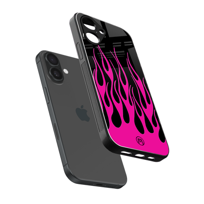 y2k black pink flames back phone cover | glass case for iphone 16