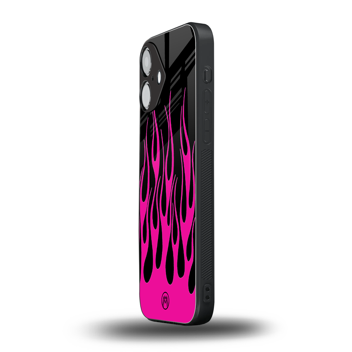 y2k black pink flames back phone cover | glass case for iphone 16