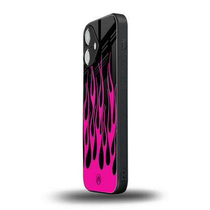 y2k black pink flames back phone cover | glass case for iphone 16
