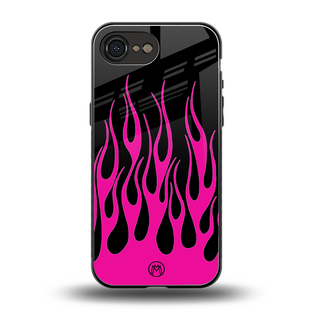 y2k black pink flames back phone cover | glass case for iphone 16e