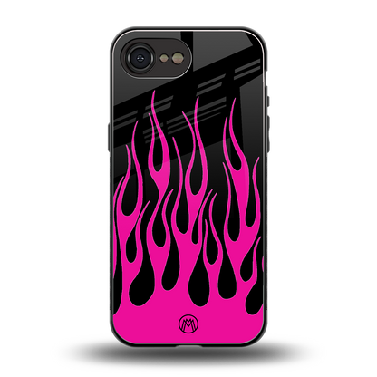 y2k black pink flames back phone cover | glass case for iphone 16e
