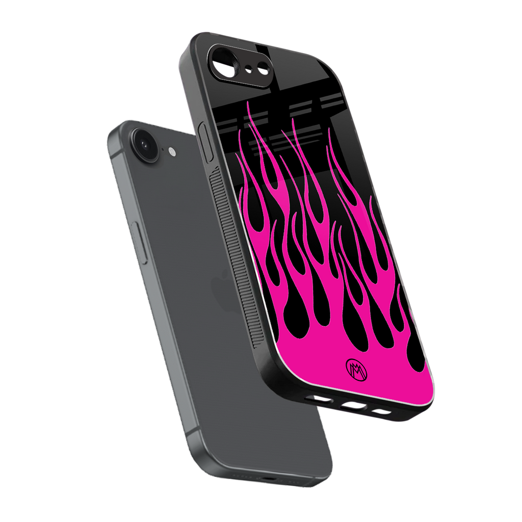 y2k black pink flames back phone cover | glass case for iphone 16e