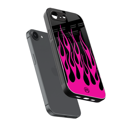 y2k black pink flames back phone cover | glass case for iphone 16e