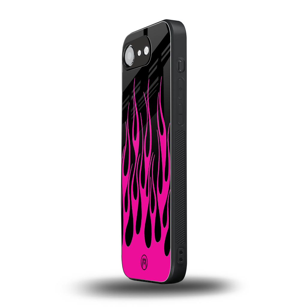 y2k black pink flames back phone cover | glass case for iphone 16e