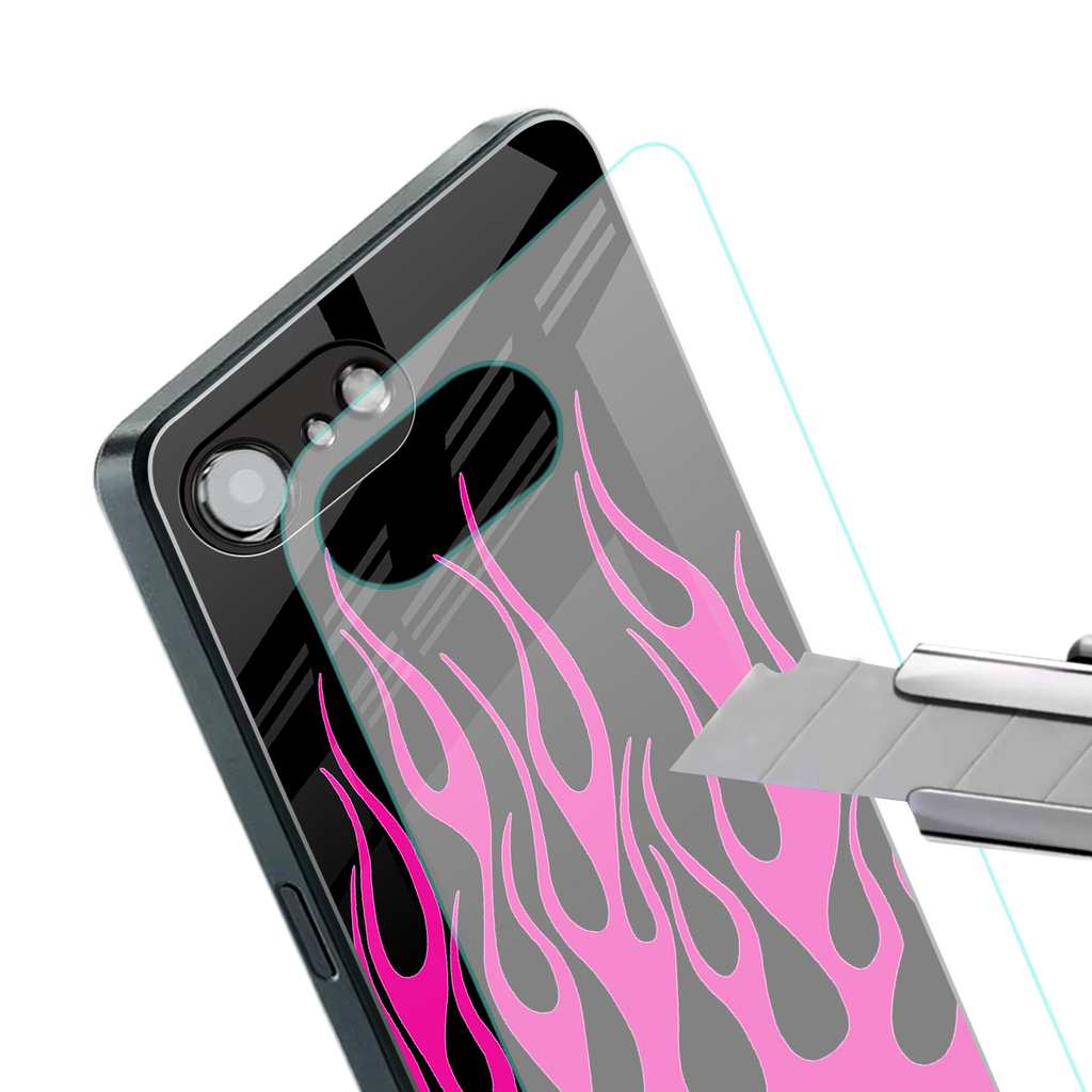 y2k black pink flames back phone cover | glass case for iphone 16e