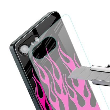 y2k black pink flames back phone cover | glass case for iphone 16e