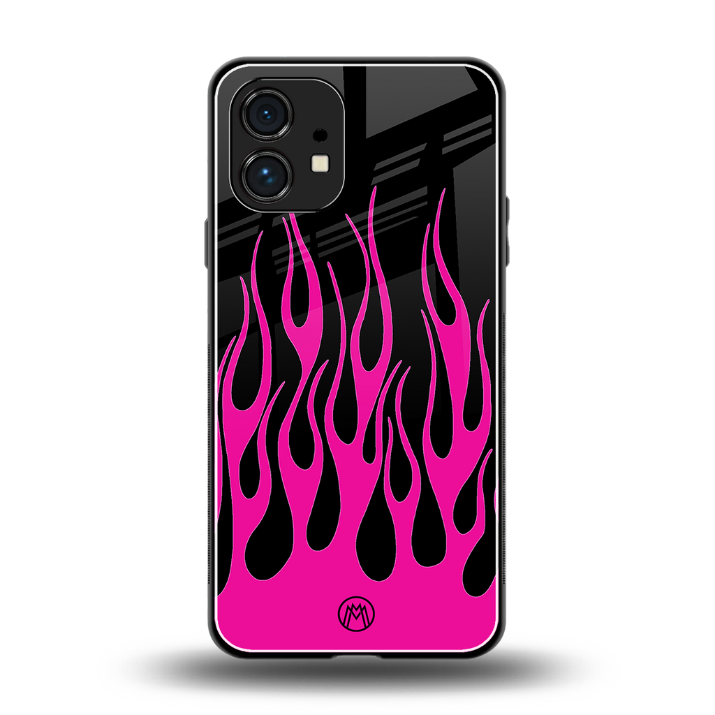 y2k black pink flames back phone cover | glass case for nothing phone 1