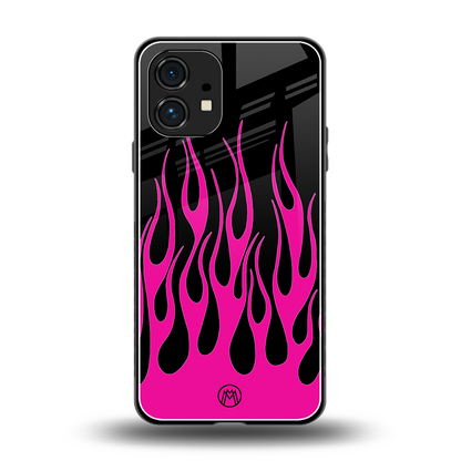 y2k black pink flames back phone cover | glass case for nothing phone 1