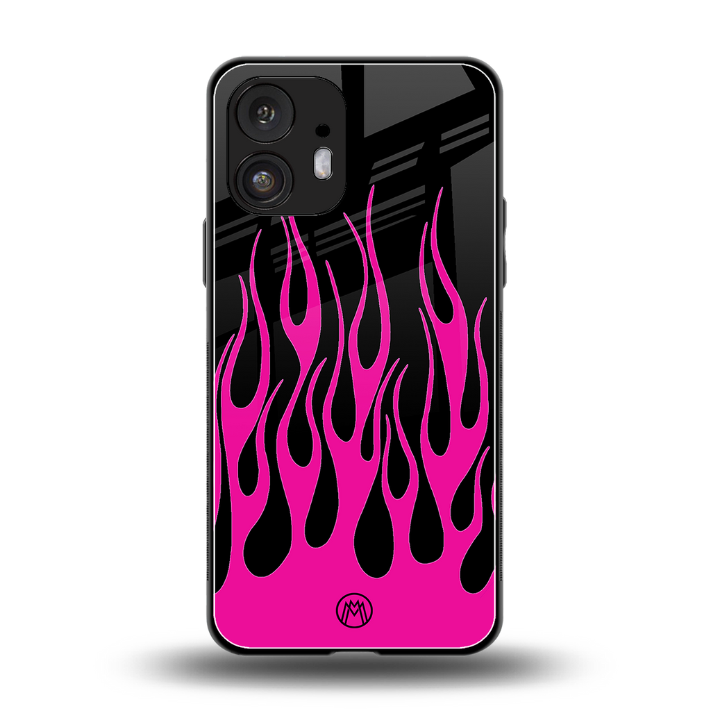 y2k black pink flames back phone cover | glass case for nothing phone 2