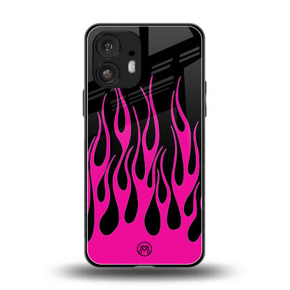 y2k black pink flames back phone cover | glass case for nothing phone 2
