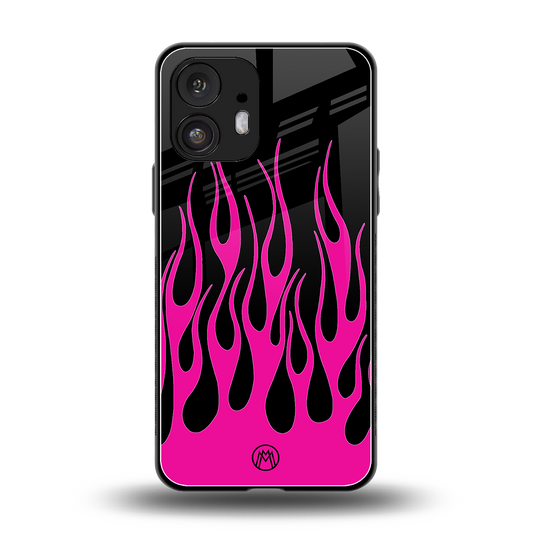 y2k black pink flames back phone cover | glass case for nothing phone 2