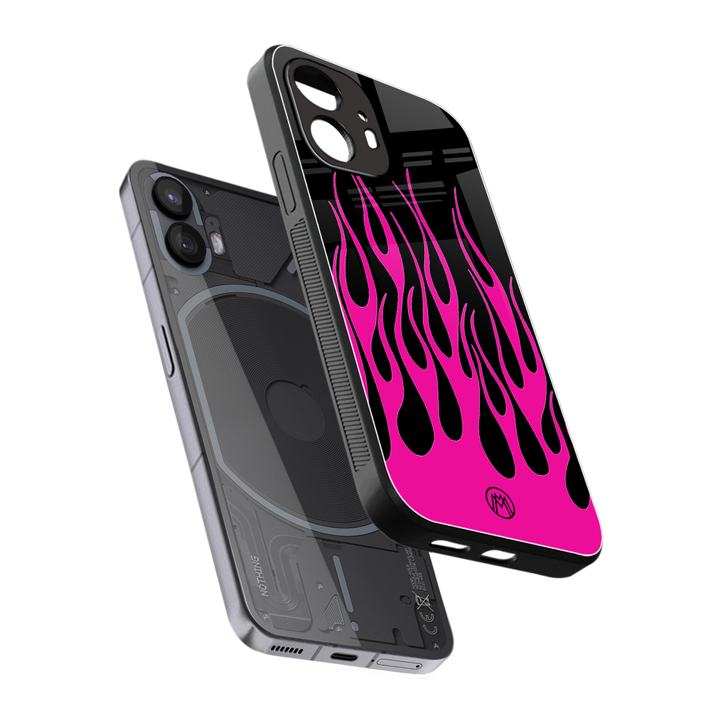 y2k black pink flames back phone cover | glass case for nothing phone 2
