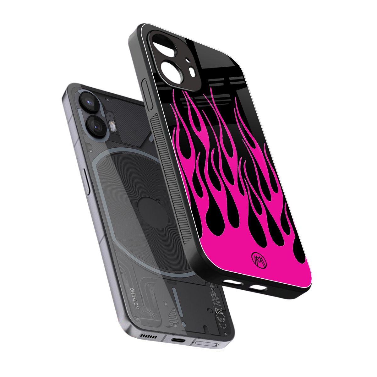 y2k black pink flames back phone cover | glass case for nothing phone 2