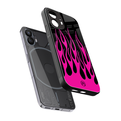 y2k black pink flames back phone cover | glass case for nothing phone 2